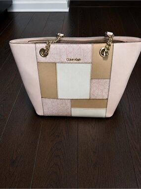 Calvin Klein Blush Pink, Cream & Tan Patchwork Tote Bag